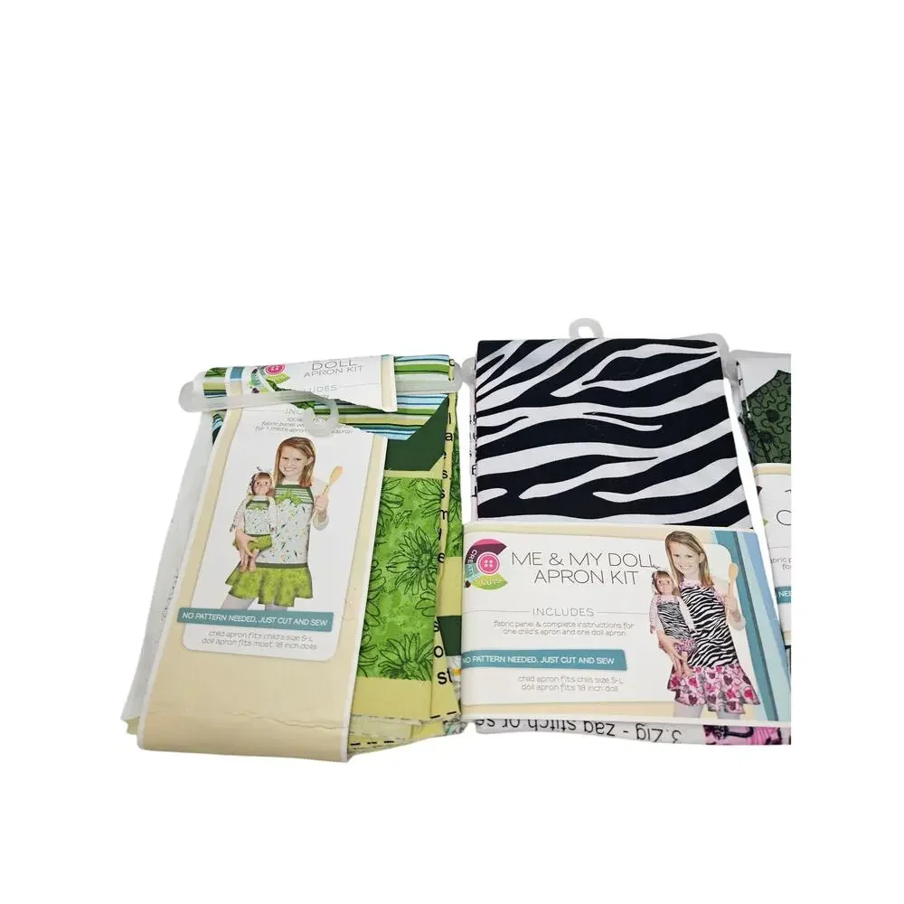 Lot of 3 Me and My Doll Outfit Sewing Kits Apron Matching Zebra Green Floral